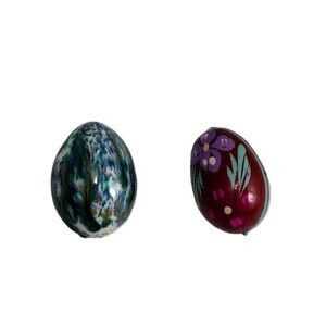 Vintage Easter Egg Floral Handmade Handpainted Lot of 2 Red Purple Blue White